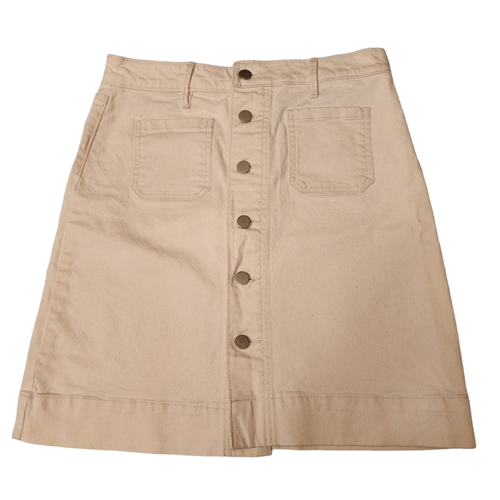 Loft Off White Denim Button Down Skirt Loose Fit Size 2